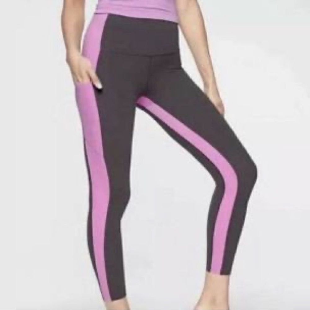 ATHLETA Yin 7/8 Tight Leggings Purple Gray Colorblock M